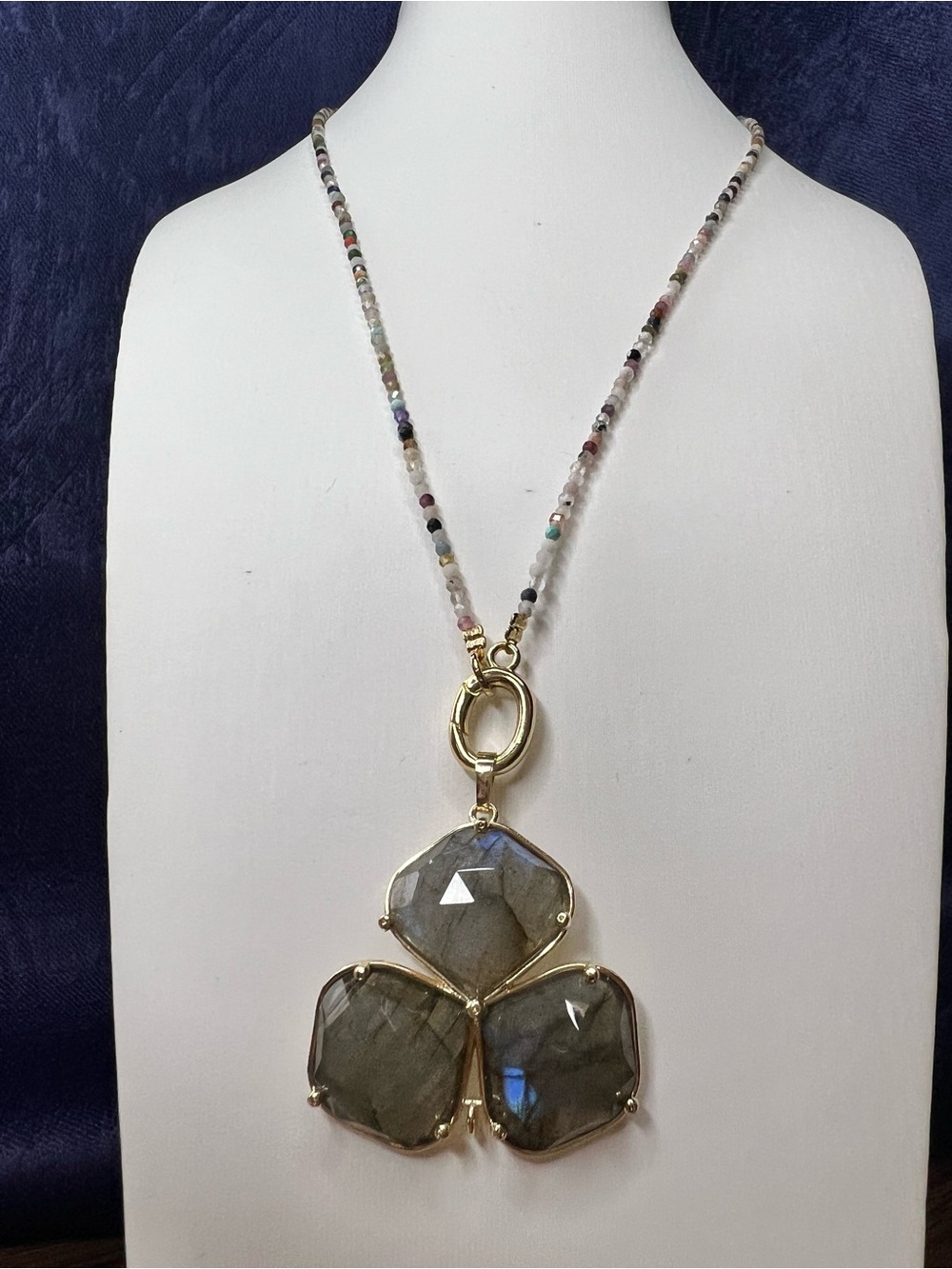 Labradorite Clover Pendant and Genuine Gemstones Necklace NWOT